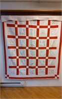 Bible Story Quilt, White w/Red Embroidery.