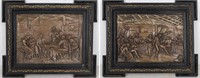 Continental Framed Relief Pub Scenes, Pair