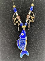 Vintage Articulated Figural Fish Pendant Necklace