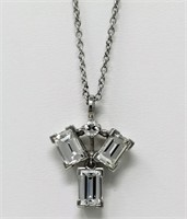 Platinum 3 Emerald Cut Diamond Choker Necklace