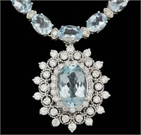 Certified 36.60 Cts  Aquamarine Diamond Necklace