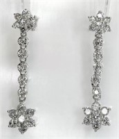 .90 Cts Diamond Flower Drop Earrings 14 Kt