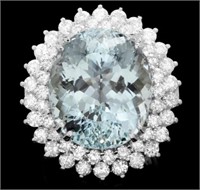 Certified 20.80 Cts  Aquamarine Diamond Ring