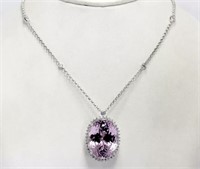 54.85 Cts Diamond Kunzite Halo Necklace 18 Kt