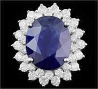 Certified 13.50 Cts Natural Sapphire Diamond Ring
