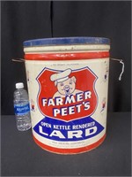 Vintage 50 lb Farmer Peet Lard Advertising Can