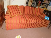 HENREDON SOFA, 87" RED & GOLD STRIPED, 2 ACCENT