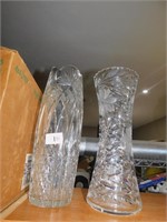 TWO TALL CLEAR CUT GLASS VASES 14"