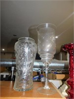 TALL 12" CUT GLASS VASE AND ETCHED PEDESTAL