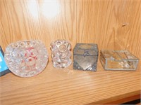 TWO CANDLE HOLDERS AND TWO TRINKET BOXES