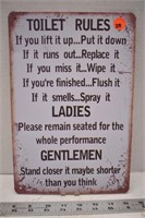 Novelty metal sign 12"H x 8"W - Toilet rules