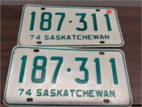 Pair of 1974 Saskatchewan license plates