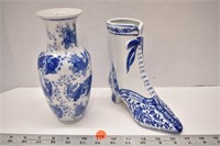Two blue and white ceramic vases