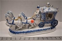 Blue and white Victorian carriage and horse team