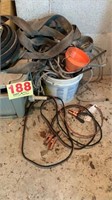 Soil soaker, hose reel, strap, jumper cables