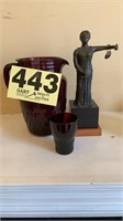 Pigeon blood pitcher and cup, statue
