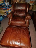 LEATHER CHAIR WITH MATCHING OTTOMAN; DREXEL