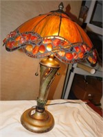STAINED GLASS LAMP W/ STONE SHAPED GLASS TRIM 2