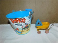 MADE IN USA TIN DOLL BUGGY 3 RUBBER WHEELS ONE