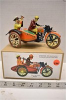 Wind up tin toy - Motorcycle with sidecar playing