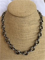 Unusual sterling silver linked chain necklace