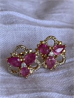 Pink ruby & sterling silver earrings with gold