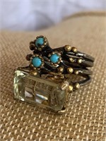Sterling silver ring with turquoise & pale yellow
