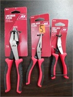 3pc Ace Pliers; Linesman 7", Long Nose 6", 4" Bent