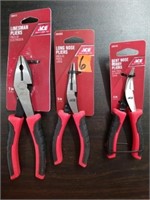 3pc Ace Pliers; Linesman 7", Long Nose 6", 4" Bent