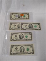 5 two dollar bill fed reserve notes 1995 2003 2013