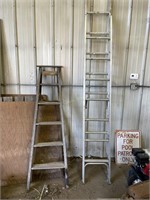 Aluminum Ext ladder.  Wood step ladder