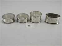 TRAY: 4 STERLING NAPKIN RINGS