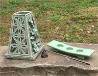 Green Ceramic And Resin Mold Candle Holder Set