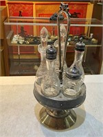 Antique set of oil spice vinegar silver glass