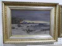 EARLY UNSIGNED WINTER LANDSCAPE PAINTING