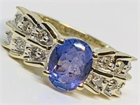 14KT YELLOW GOLD 1.50CTS TANZANITE & .50CTS DIA.