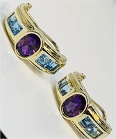 14KT YELLOW GOLD 3.00CTS AMETHYST& 6.00CTS TOPAZ