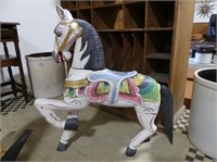 CARVED WOODEN PAINTED PRANCING HORSE