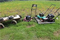 3 USED MOWERS  AND LAWN CART