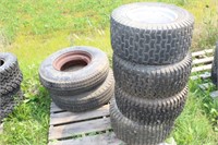 GROUPING OF 9 TURF/ TRAILER/PART TIRES