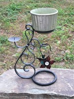 Wrought Iron Candle And Ceramic Planter Stand