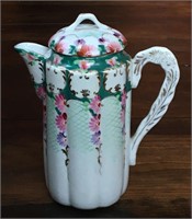 Antique Hand Painted Porcelain Carafe With Lid