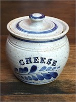Blue Leaf Pottery Cheese Crock With Lid