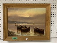 Framed Painting On Canvas Signed Guidoni (boats)