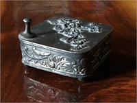 Footed Square Repousse Trinket/Snuff Box