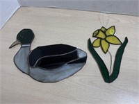 Hanging Stained Glass Duck & Flower