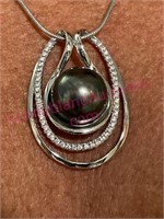 12-13mm Tahitian pearl pendant sterling necklace
