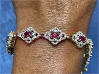 Burmese ruby sterling silver gold tennis bracelet
