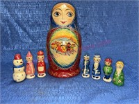 Hand painted USSR large nesting dolls #3 (cracked)