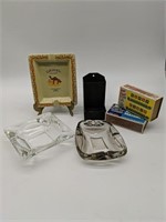 Tin Matchbox Holder, Camel Ashtray, Clear Glass